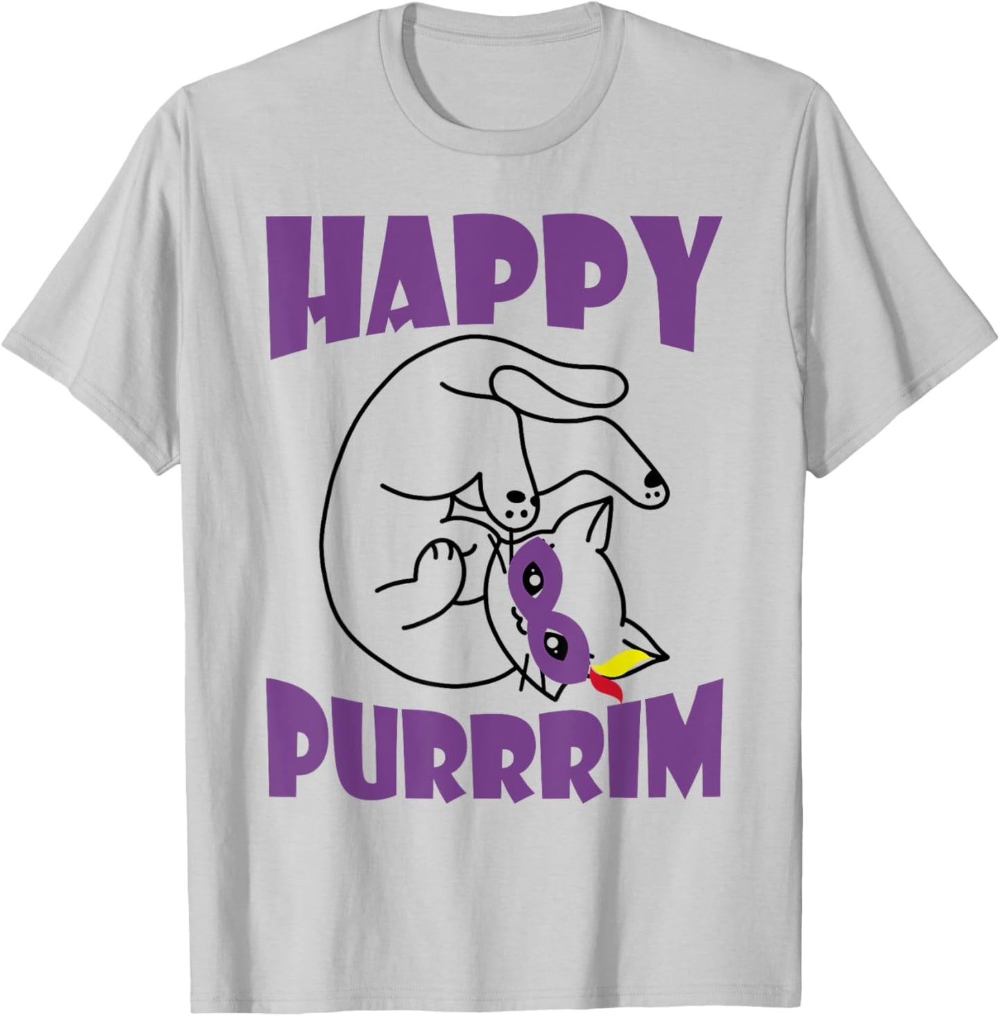Happy Purrrim Shirt Cat In Costume Purim Shirt Cat Lover T-Shirt - T-Shirt | Ash