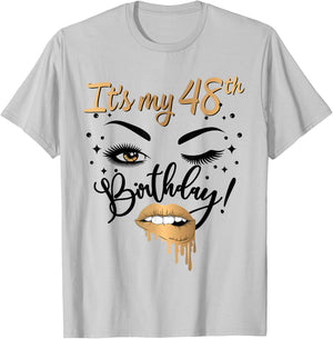 It's My 48th Birthday Queen 48 Years Old Eye Lash Lips Kiss T-Shirt - T-Shirt | Ash