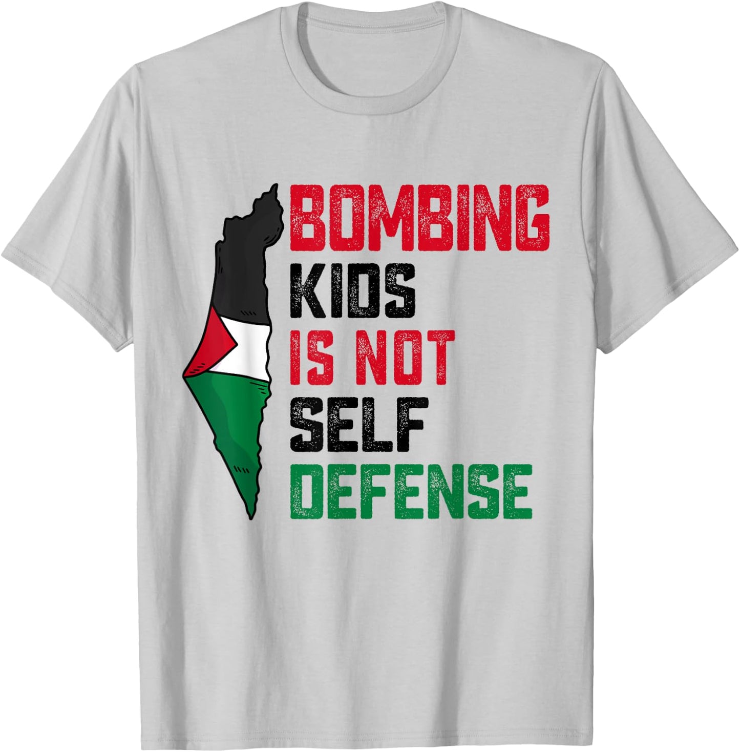 Bombing Kids Is Not Self Defense Palestine Flag Vintage T-Shirt - T-Shirt | Ash