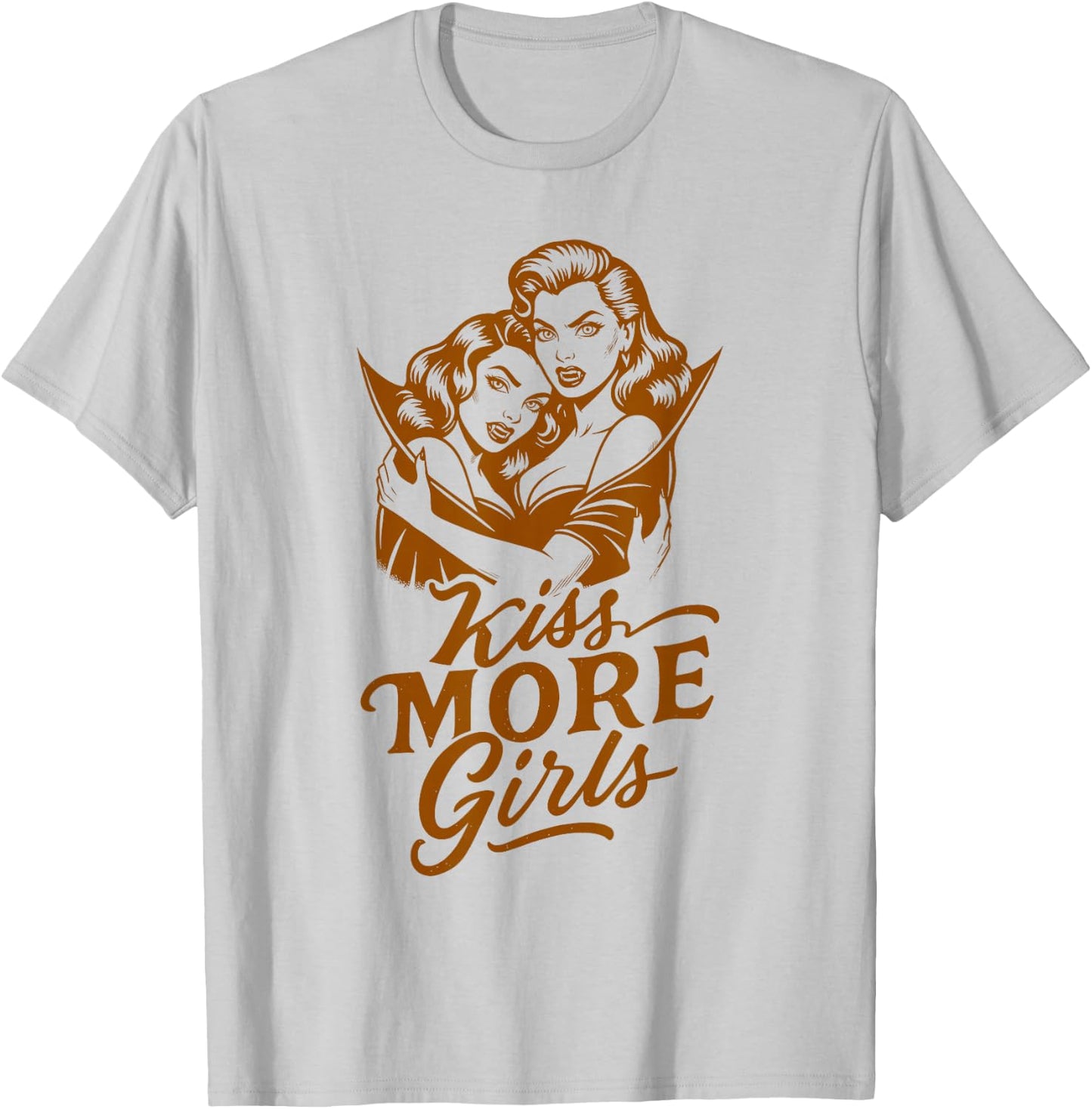 Halloween Vibes Lesbian LGBT Pride Vampire Kiss More Girls T-Shirt - T-Shirt | Ash