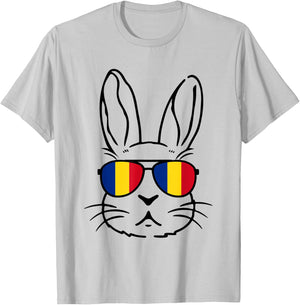 Romanian Easter Romania Flag Easter Bunny Family Matching T-Shirt - T-Shirt | Ash