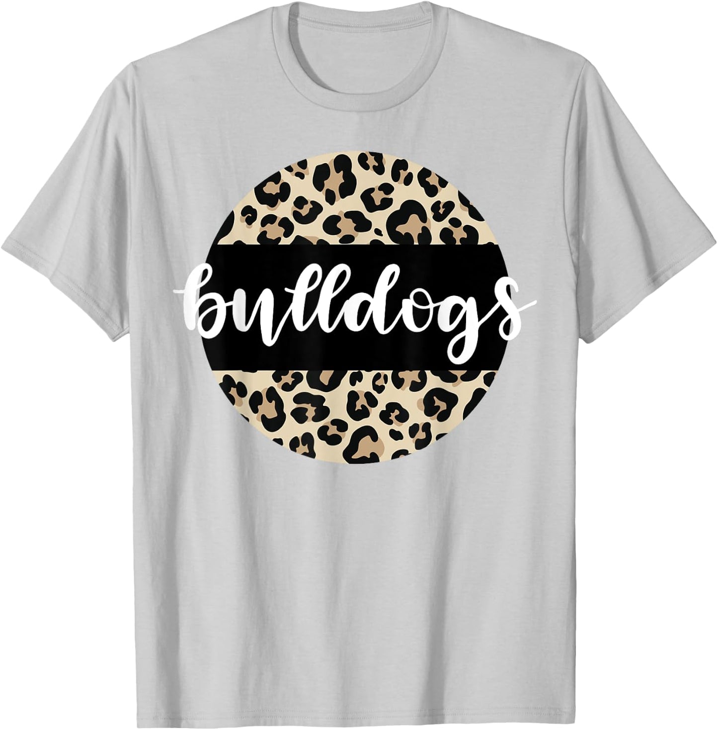 Leopard Print Bulldogs Team Mascot School Spirit Game Night T-Shirt - T-Shirt | Ash