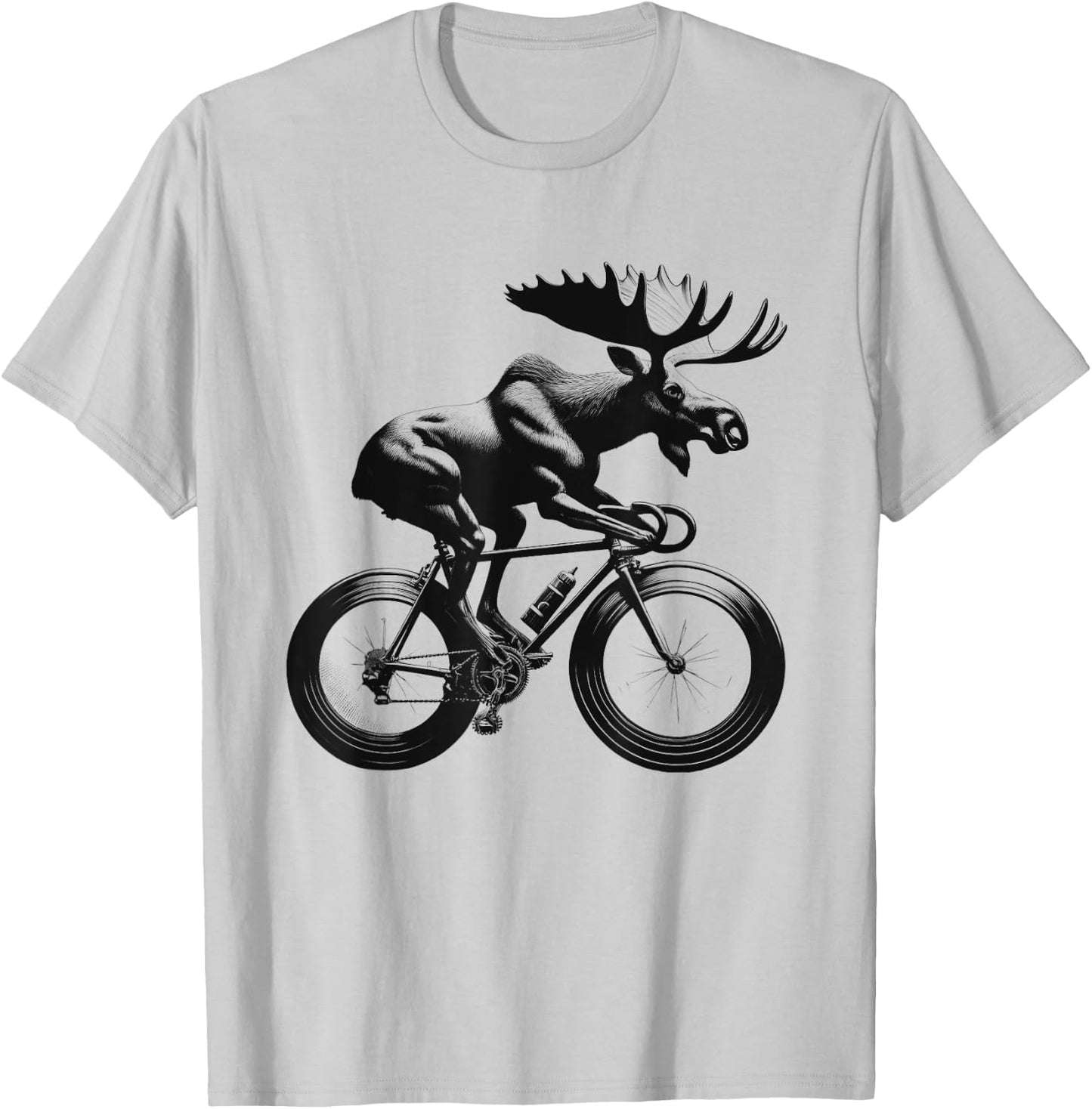 Moose Riding Bike Biker Bicycle Lover Biking T-Shirt - T-Shirt | Ash