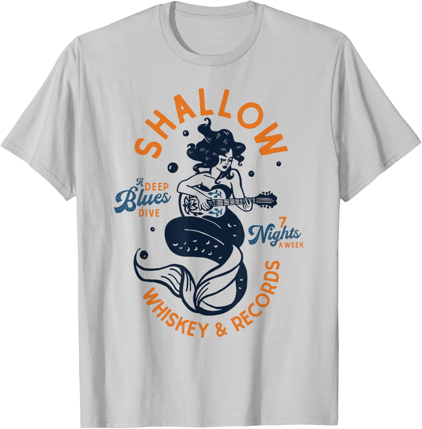 Vintage Music Venue Shirt: Whiskey Dive Bar Mermaid Guitar T-Shirt - T-Shirt | Ash