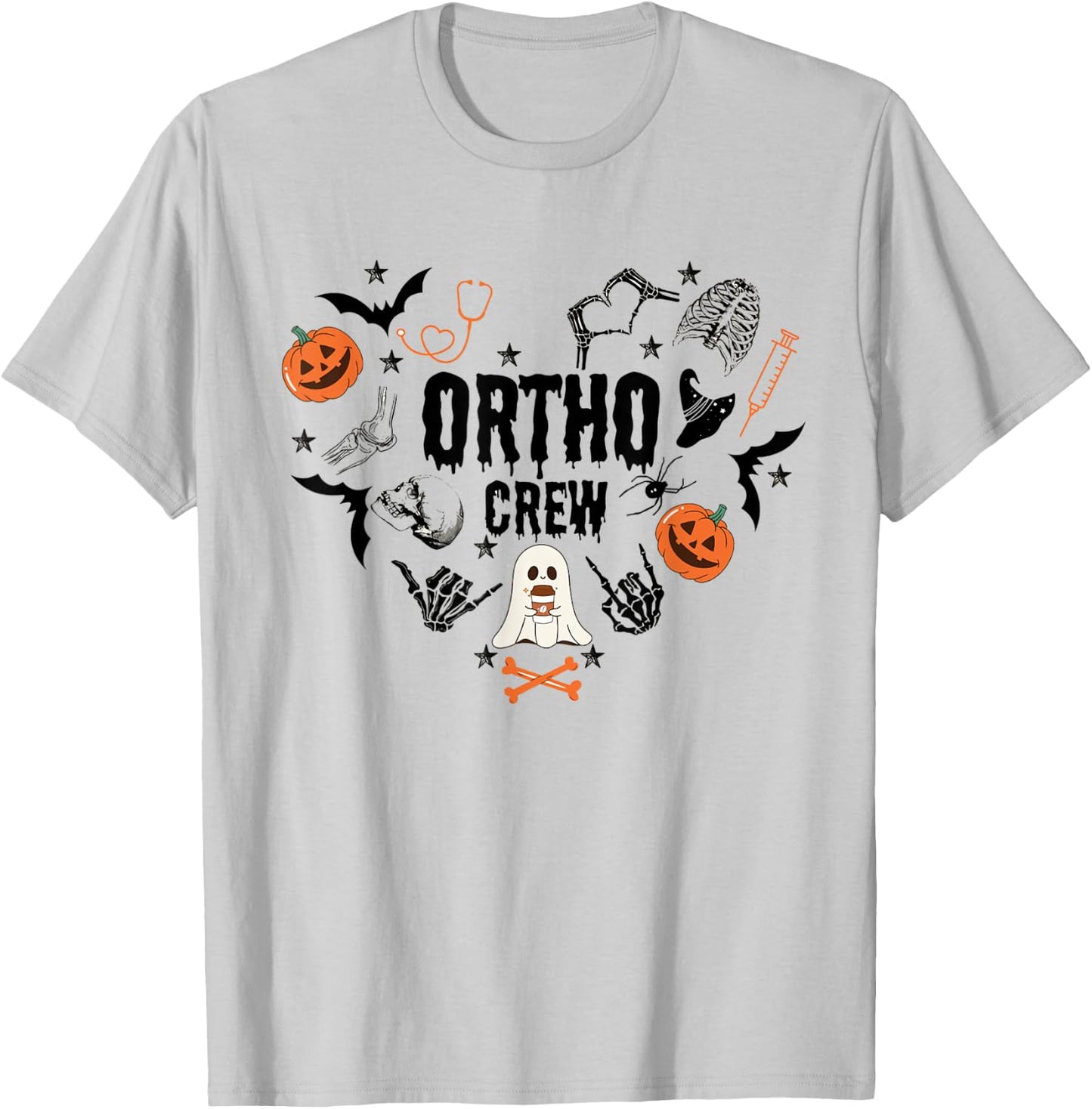 Ortho Crew Halloween Pumpkin Orthopedic Nurse Skeleton Hand T-Shirt - T-Shirt | Ash