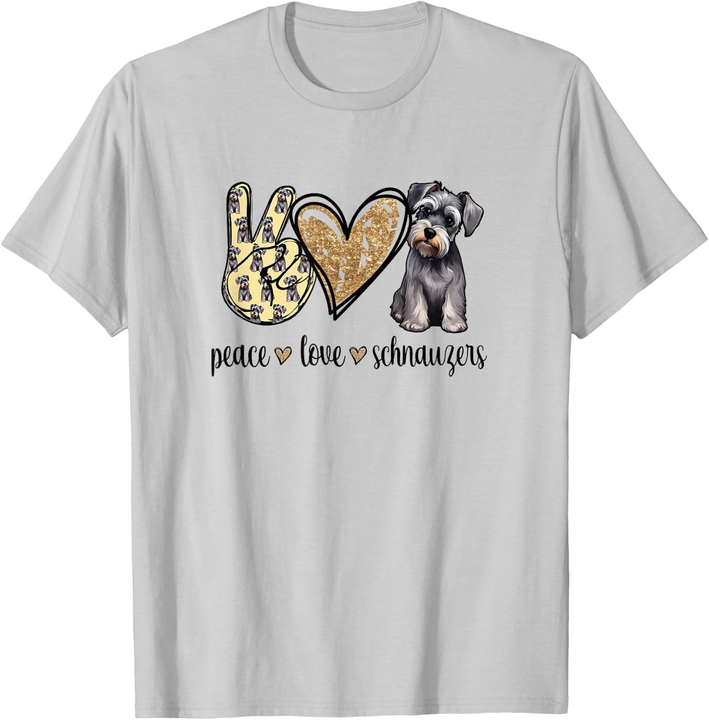 Funny Peace Love Miniature Schnauzer Lover T-Shirt - T-Shirt | Ash