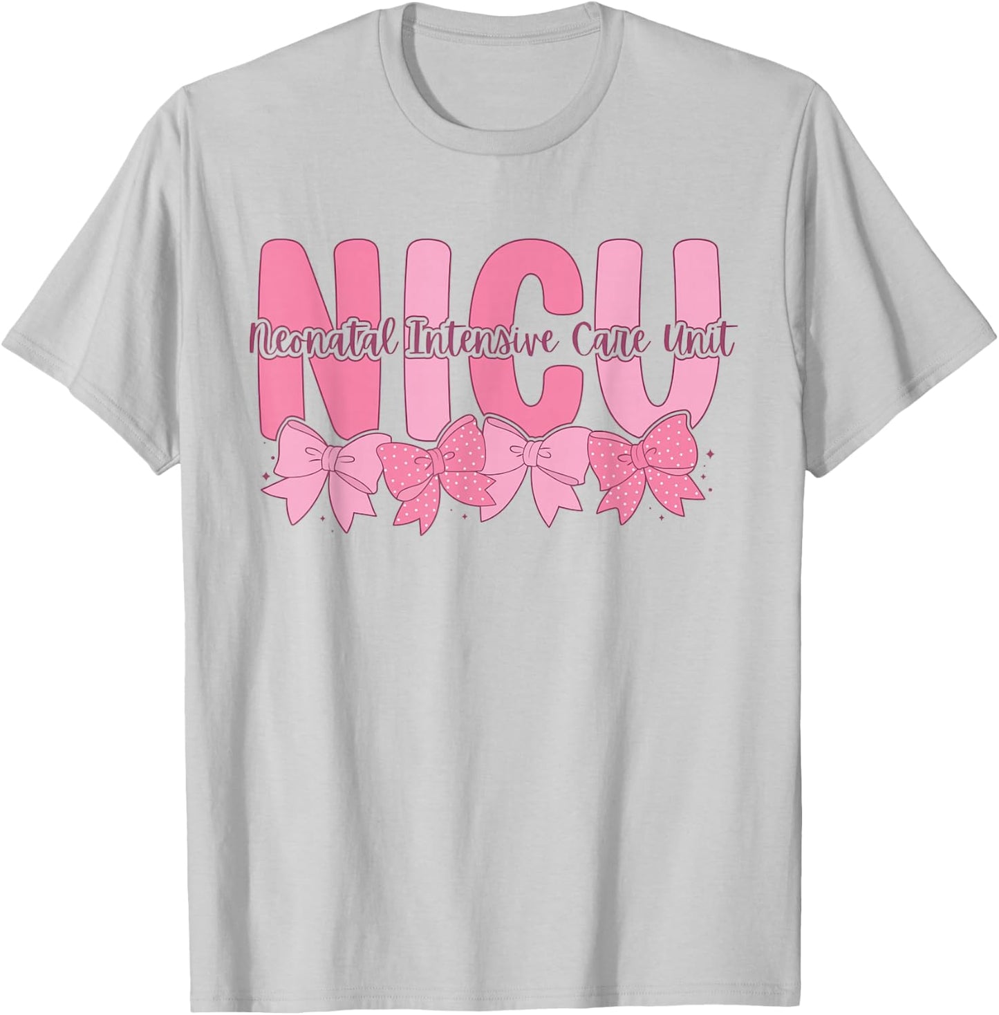 Coquette NICU Nurse Pink Bow Neonatal Intensive Care Unit T-Shirt - T-Shirt | Ash