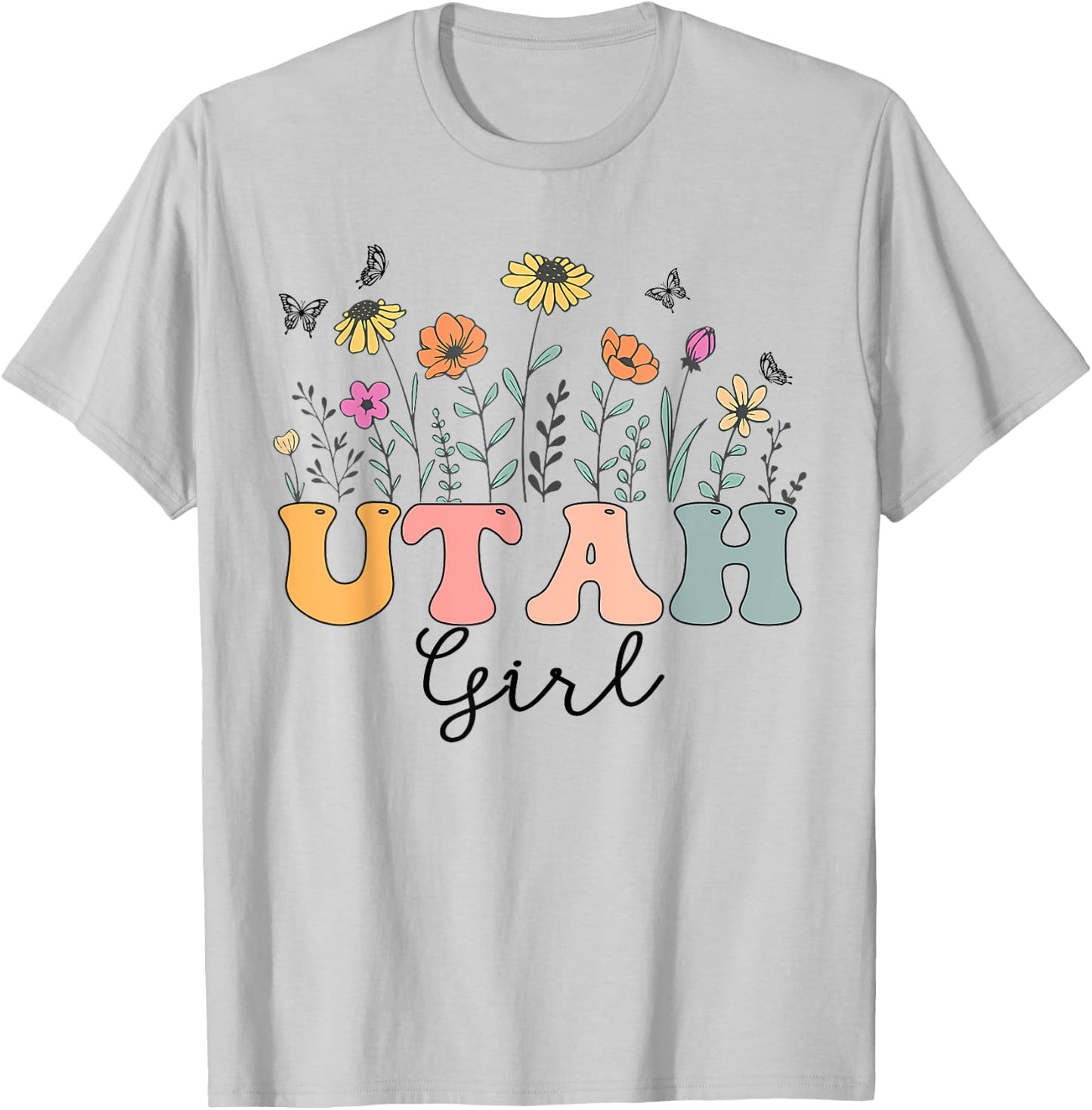 Utah Girl Wildflower Groovy Utah Lover T-Shirt - T-Shirt | Ash