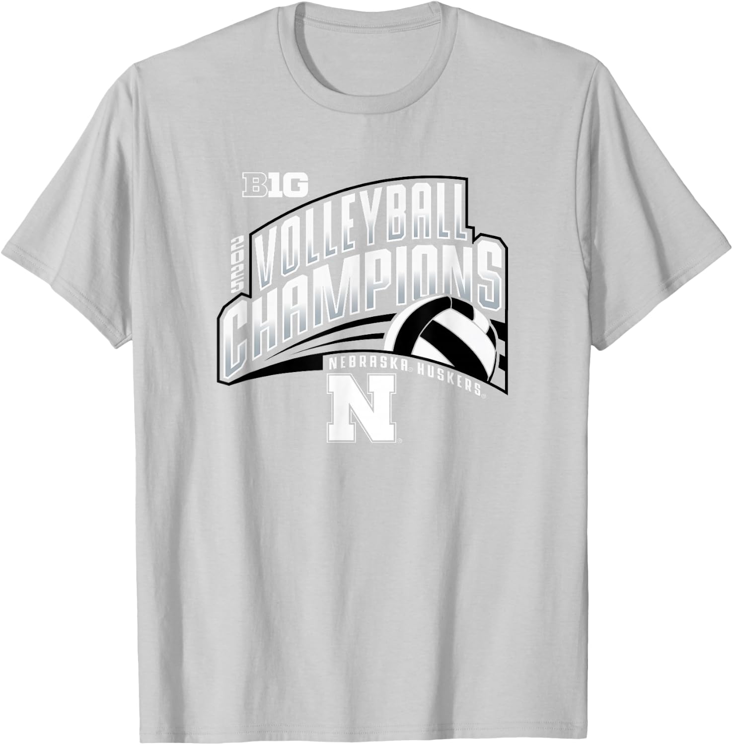 Nebraska Cornhuskers Big Ten Champs 2025 Volleyball T-Shirt - T-Shirt | Ash