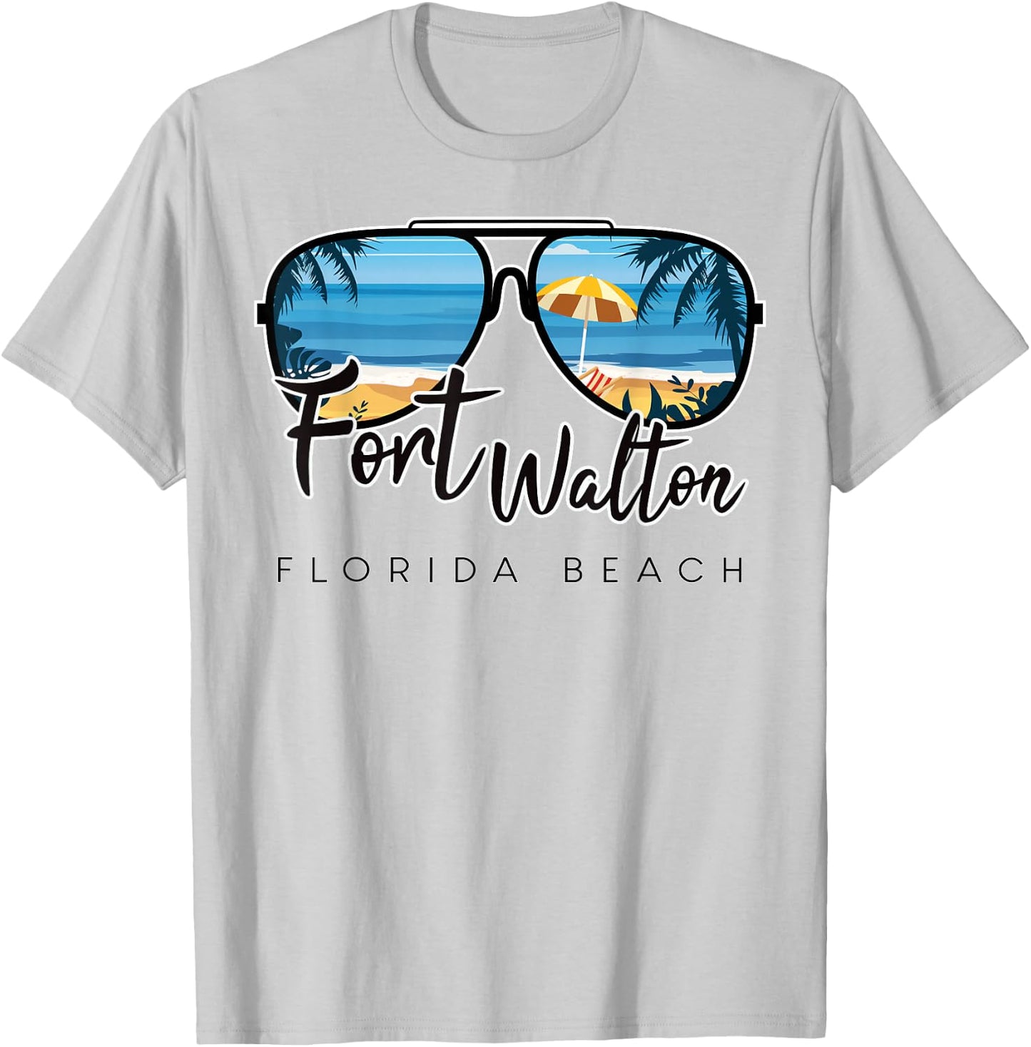 Fort Walton Beach Florida Palm Tree Sunglasses Souvenir T-Shirt - T-Shirt | Ash
