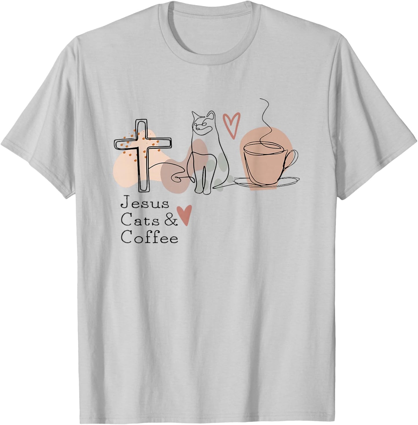 Jesus Cats And Coffee Minimalist Graphic Design T-Shirt - T-Shirt | Ash