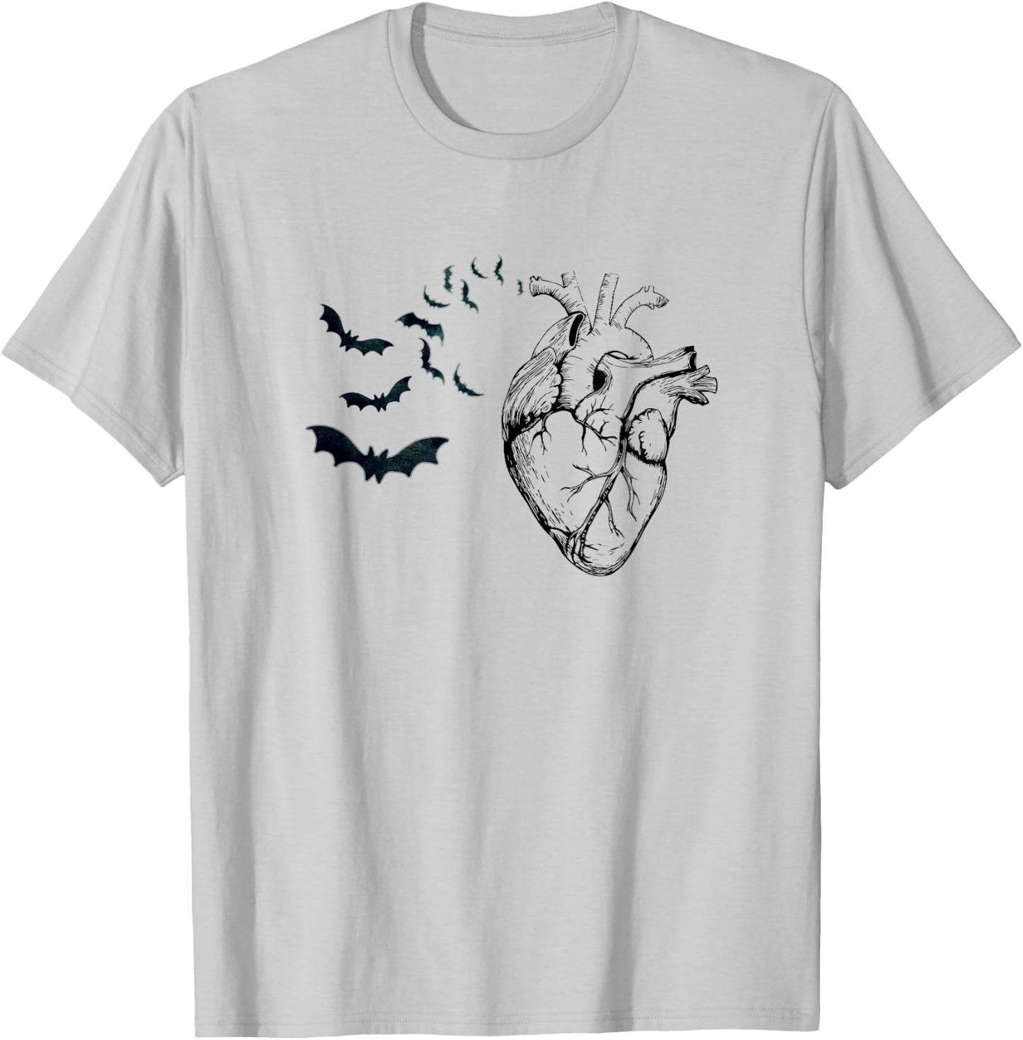 Cool Anatomical Heart With Bats Halloween Cardiac Anatomy T-Shirt - T-Shirt | Ash