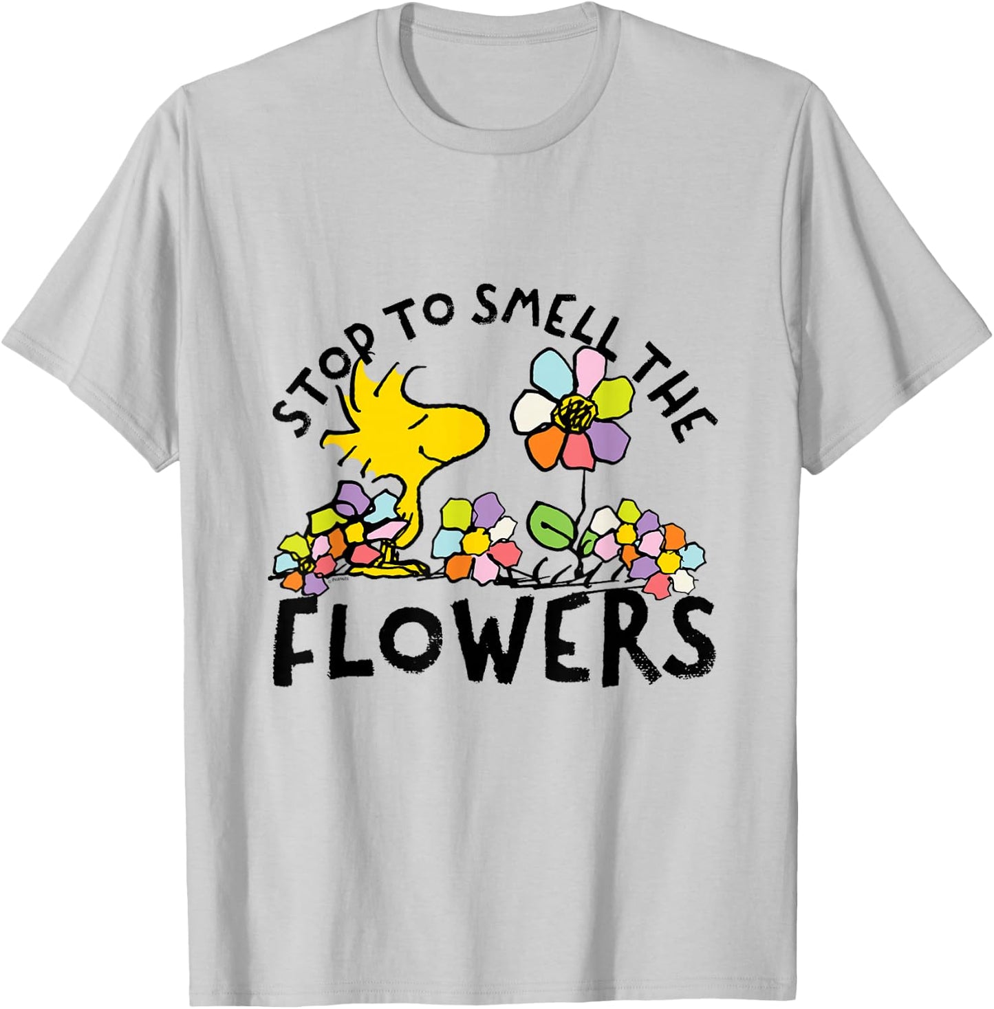 Peanuts - Woodstock Stops Smelling Flowers T-Shirt - T-Shirt | Ash