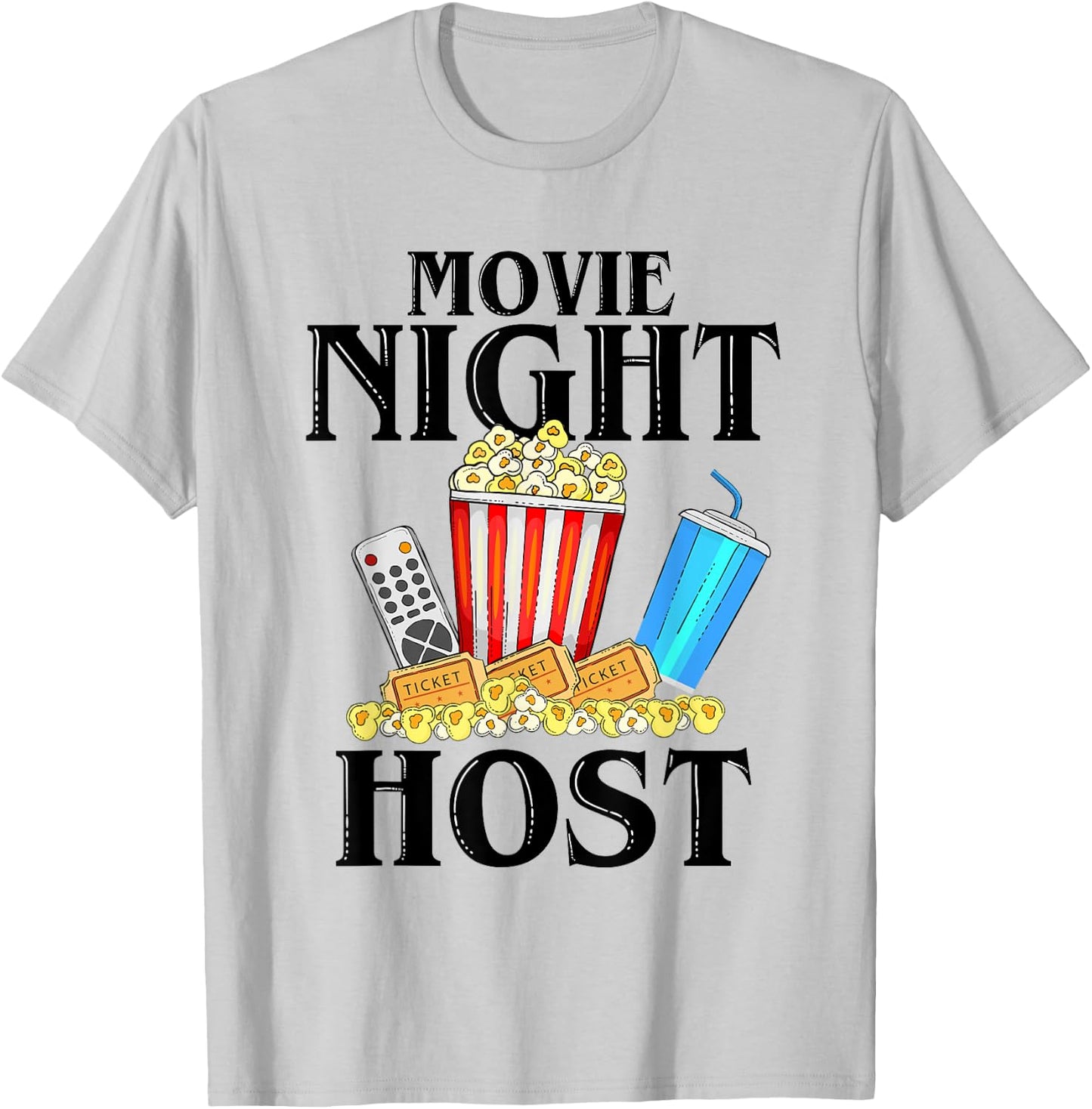 Movie Night Host Family Movie Night Popcorn T-Shirt - T-Shirt | Ash