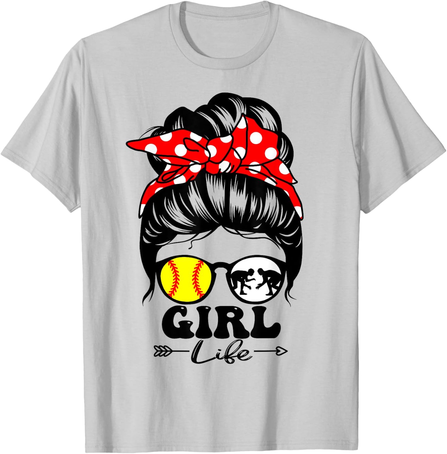 Girl Life Messy Bun Hair Funny Wrestling Softball Player T-Shirt - T-Shirt | Ash