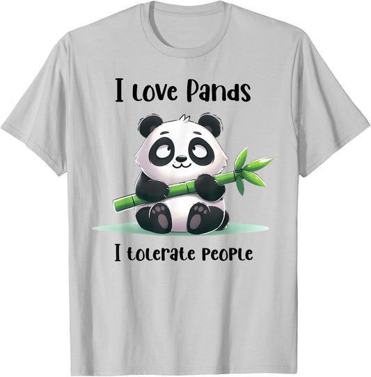 Funny Retro Sarcasm Quote I Love Pandas I Tolerate People T-Shirt - T-Shirt | Ash