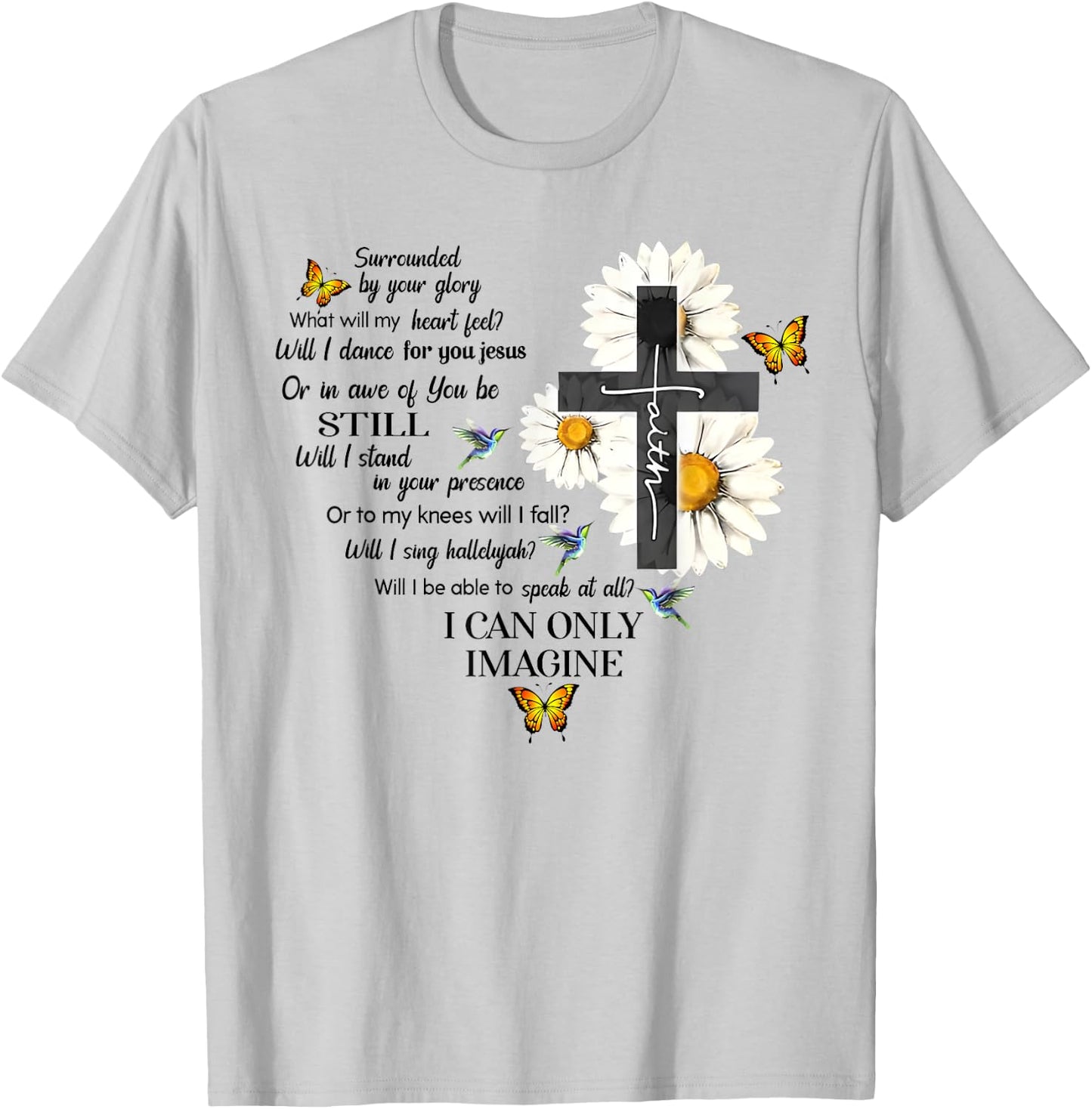 Butterfly Jesus Cross I Can Imagine Christian Religious T-Shirt - T-Shirt | Ash