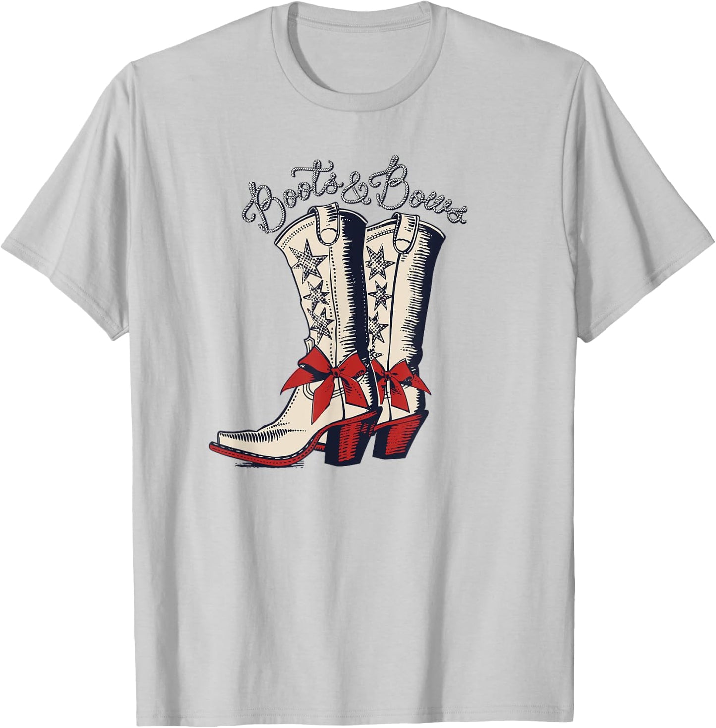 Boots and Bows Cowgirl Boots Patriotic July 4th Coquette Bow T-Shirt - T-Shirt | Ash