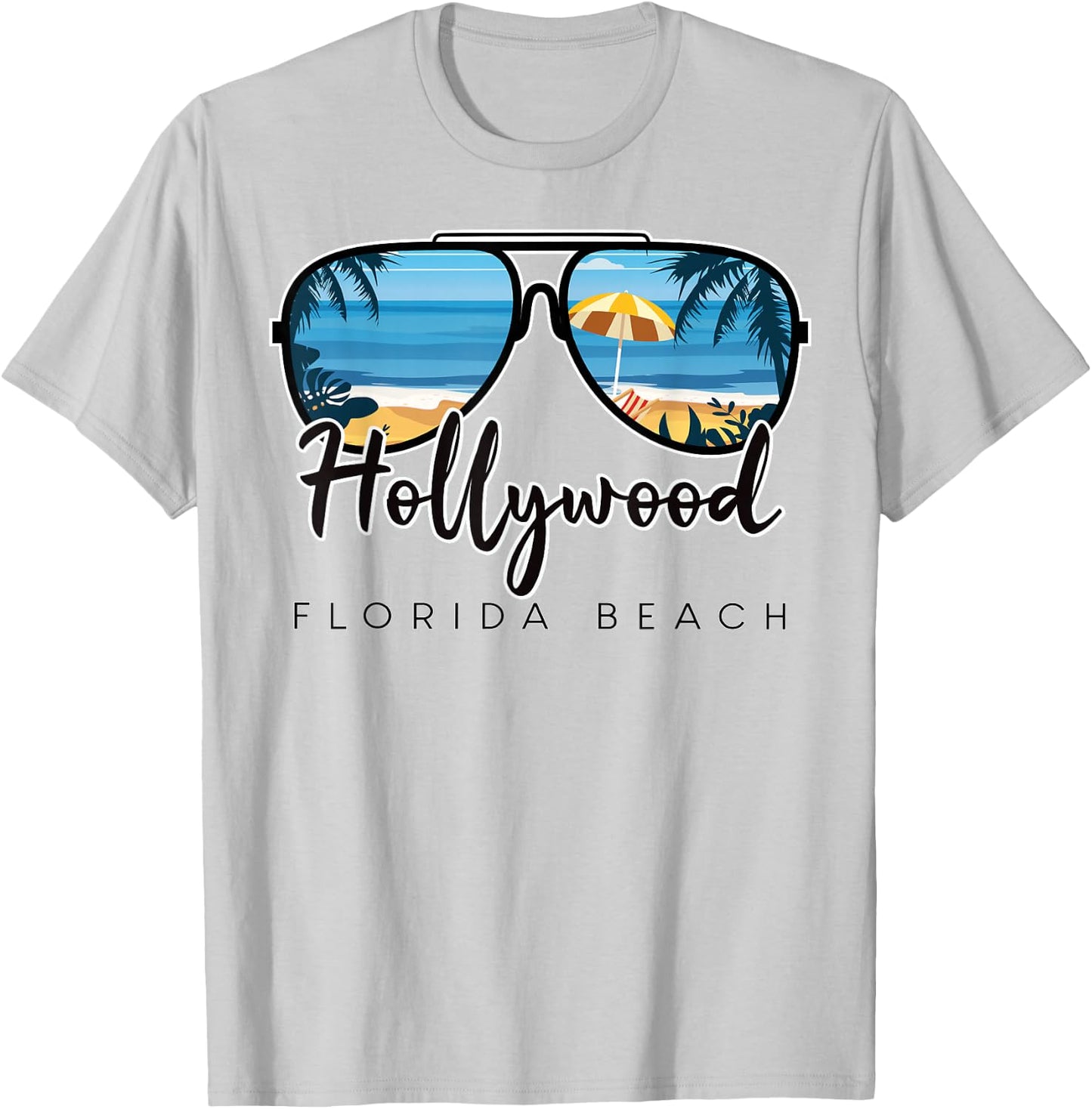 Hollywood Beach Florida Palm Tree Sunglasses Souvenir T-Shirt - T-Shirt | Ash
