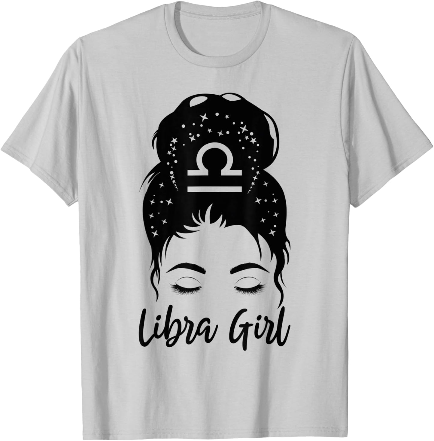 Libra Girl Messy Bun Zodiac Symbol Woman Birthday Costume T-Shirt - T-Shirt | Ash