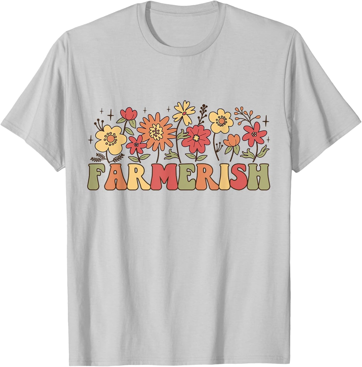 Farmerish Groovy Retro Floral Farmer Wife Daughter T-Shirt - T-Shirt | Ash