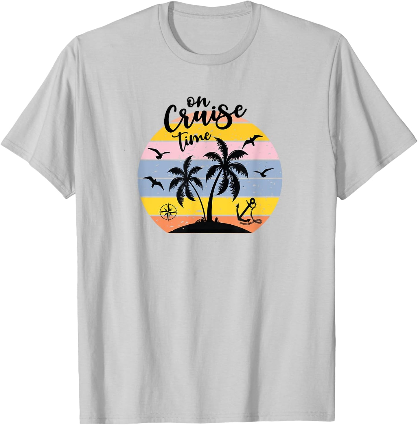 On Cruise Time Funny Coconut Tree Graphic Vintage T-Shirt - T-Shirt | Ash