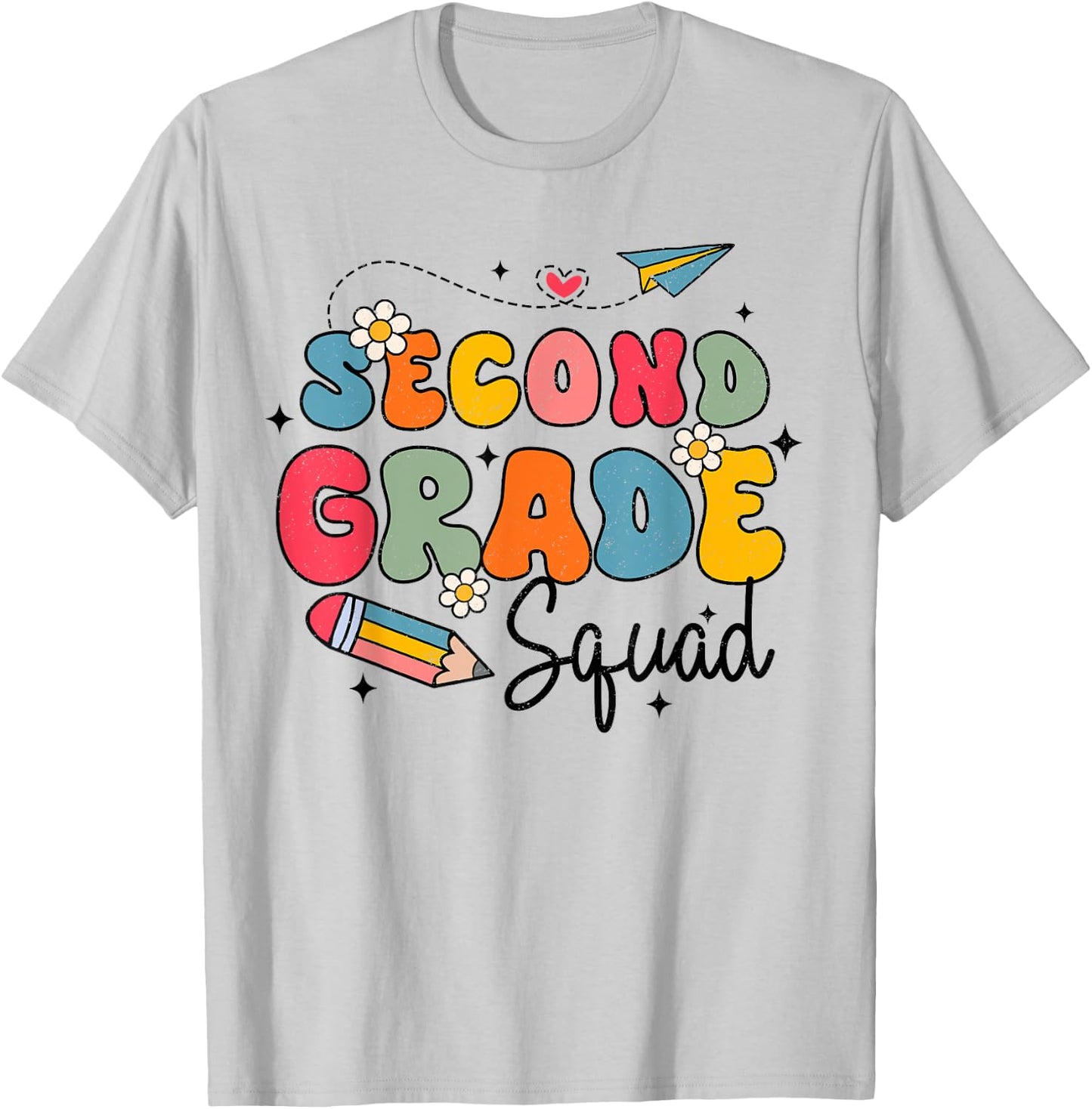 2nd Second Grade Squad Student Teacher Back To School Groovy T-Shirt - T-Shirt | Ash