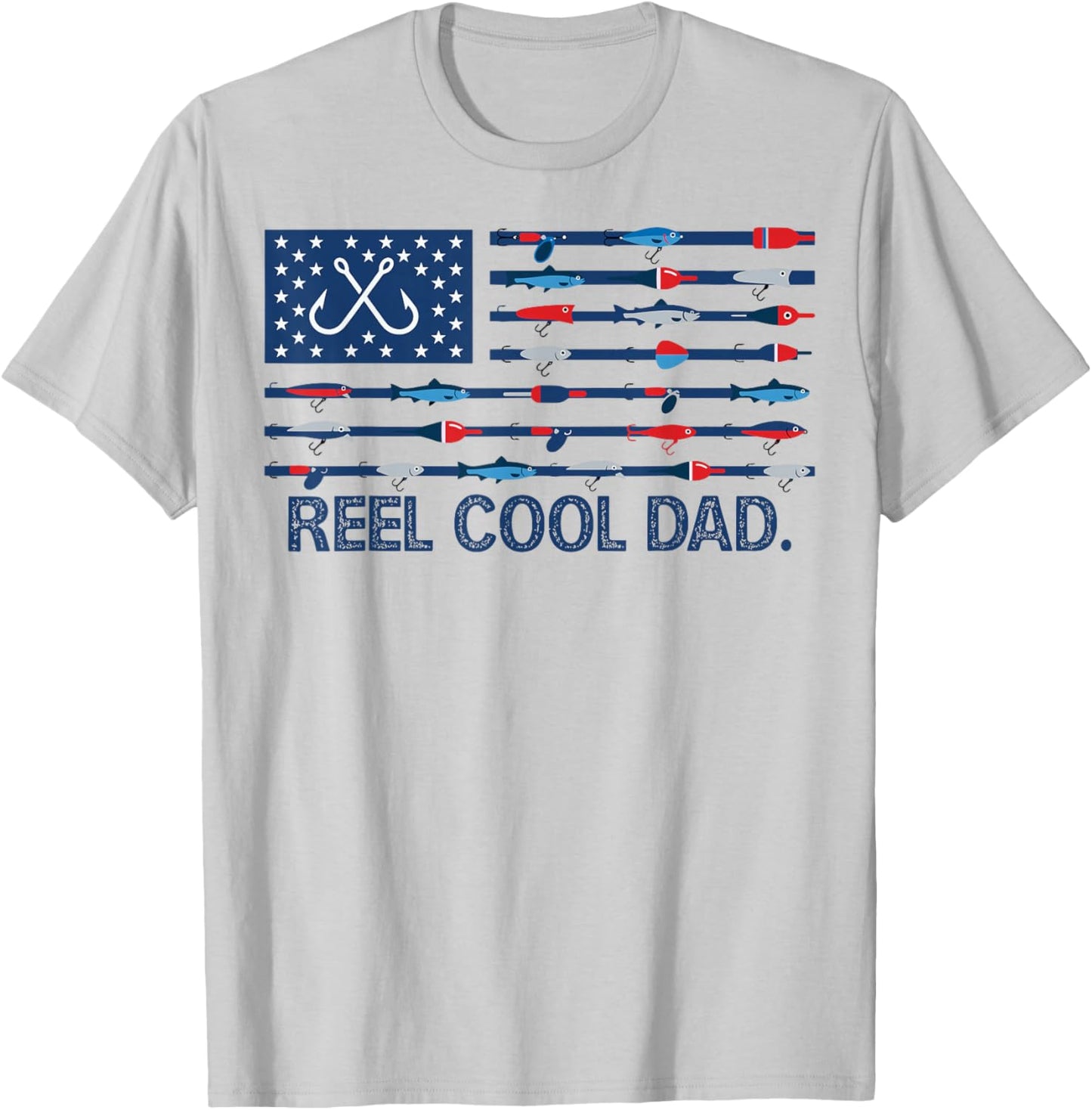Reel Cool Dad Camo American Flag Fishing Father’s Day T-Shirt - T-Shirt | Ash