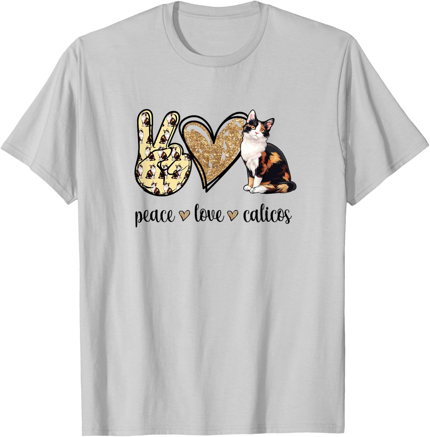 Peace Love Calico Cat Lover T-Shirt - T-Shirt | Ash