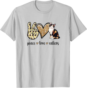 Peace Love Calico Cat Lover T-Shirt - T-Shirt | Ash