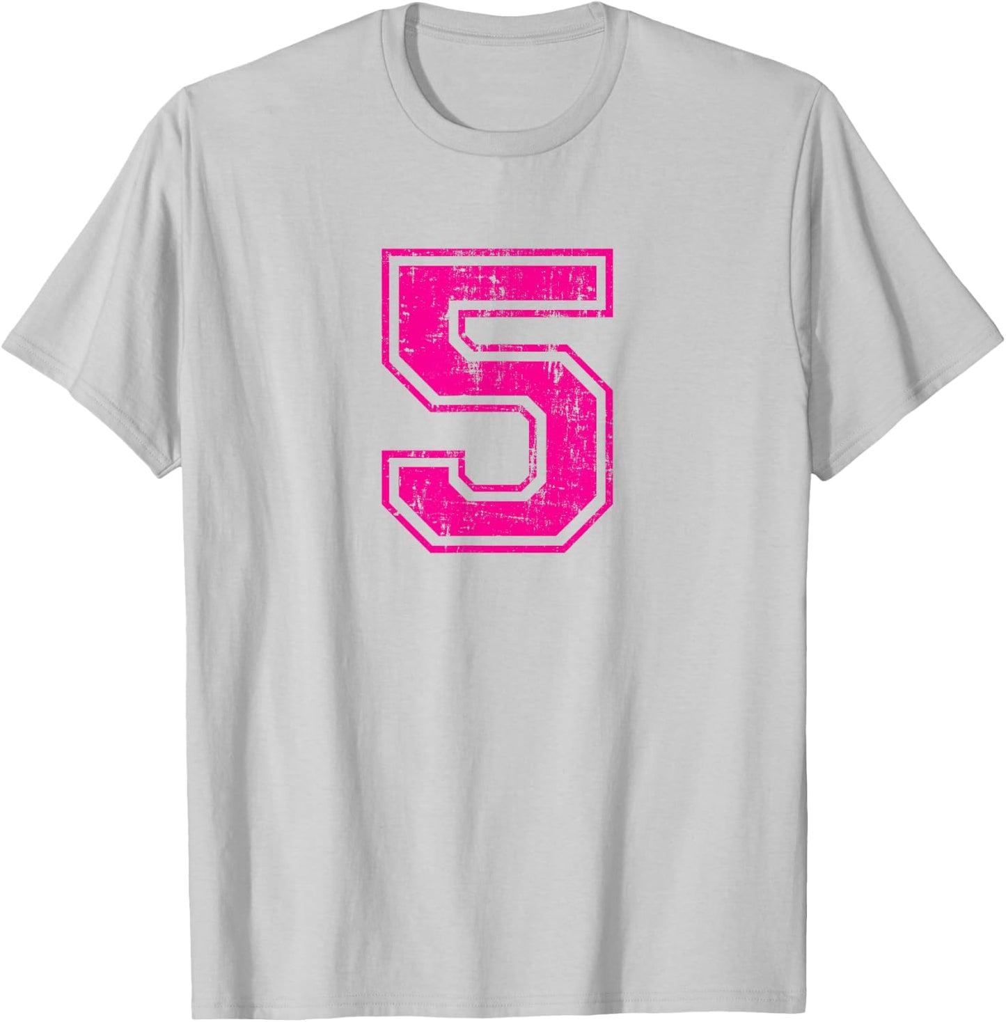 Number 5 Five Varsity Distressed Vintage Sport Team Player's T-Shirt - T-Shirt | Ash