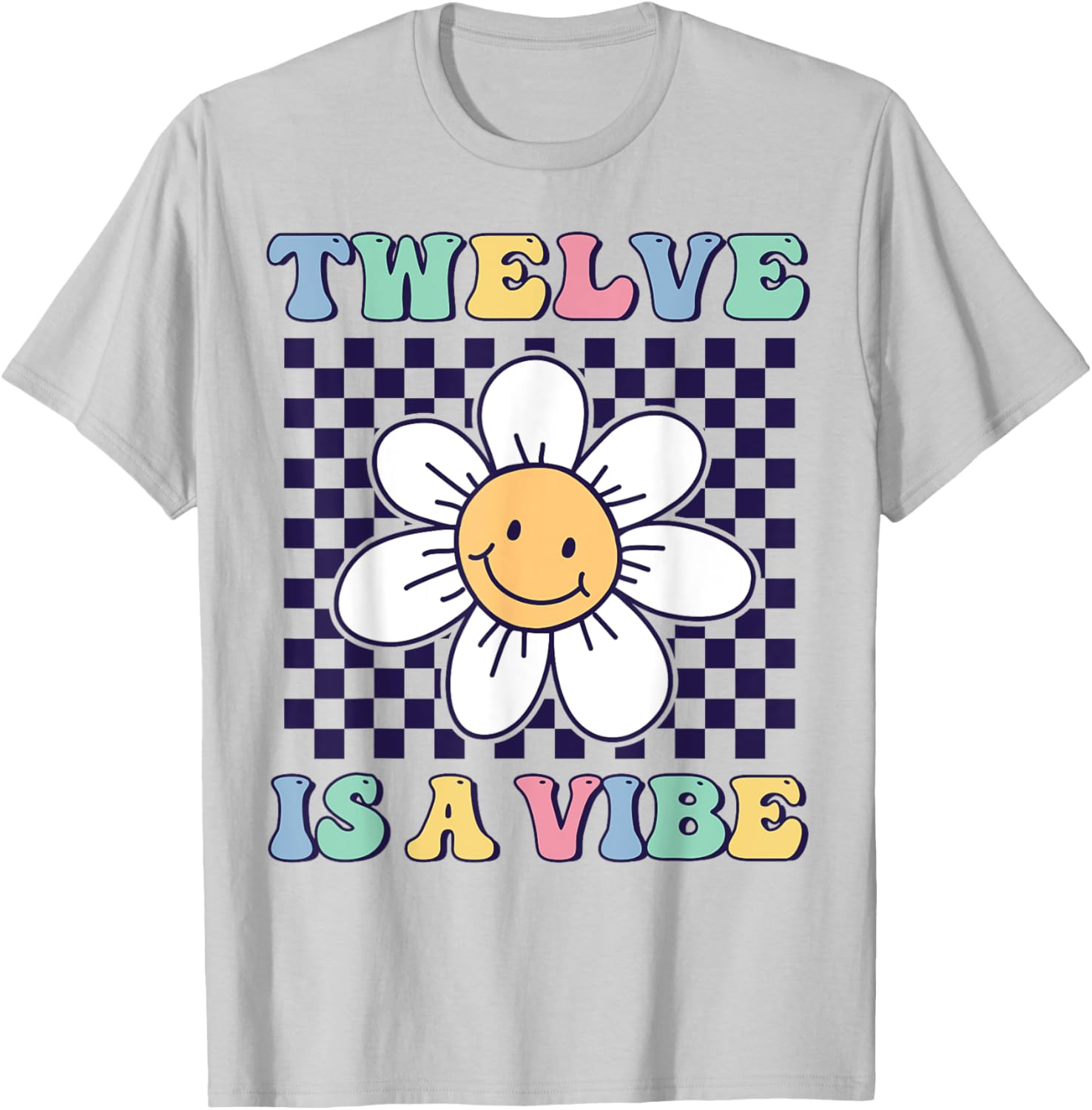 Twelve Is A Vibe Groovy 12th Birthday Party Daisy Flower T-Shirt - T-Shirt | Ash