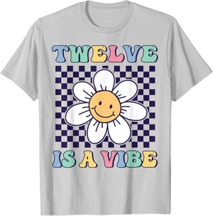 Twelve Is A Vibe Groovy 12th Birthday Party Daisy Flower T-Shirt - T-Shirt | Ash
