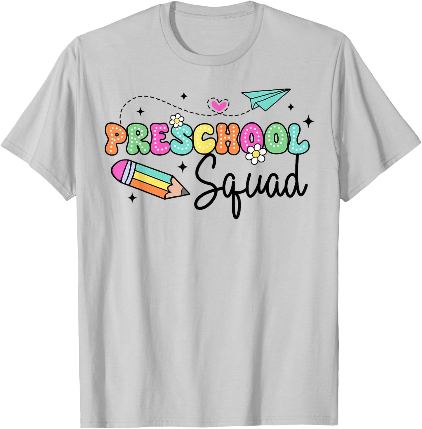 Preschool Squad Student Teacher Back To School Groovy T-Shirt - T-Shirt | Ash
