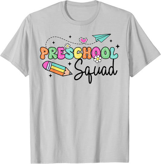 Preschool Squad Student Teacher Back To School Groovy T-Shirt - T-Shirt | Ash
