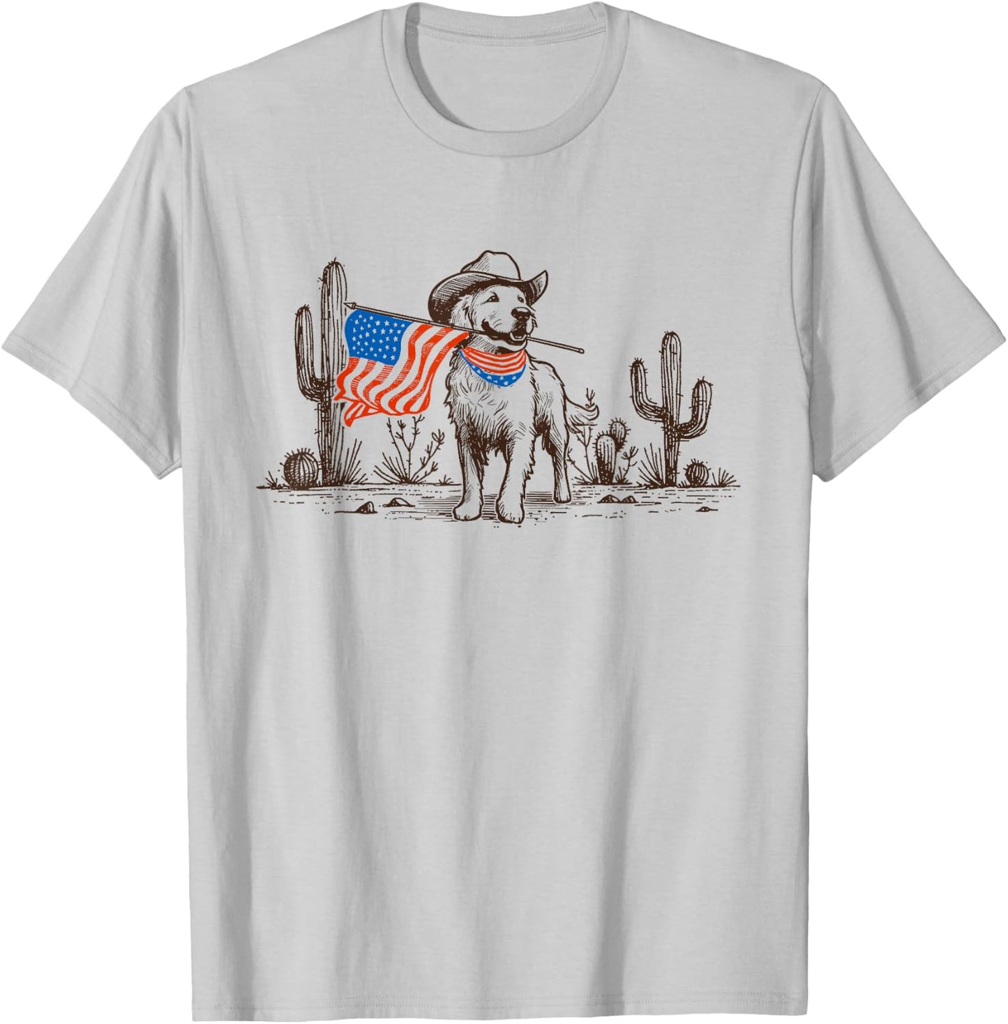 Dog American Flag Dog Cowboy For Dog Dad Men T-Shirt - T-Shirt | Ash