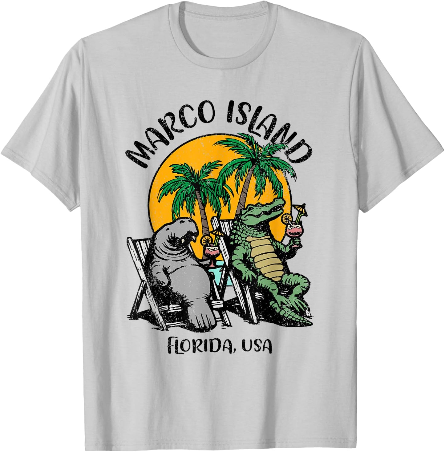 Marco Island Florida USA Funny Manatee Alligator Design T-Shirt - T-Shirt | Ash