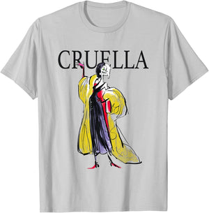 Disney 101 Dalmatians Cruella de Vil Sassy Retro Sketch T-Shirt - T-Shirt | Ash