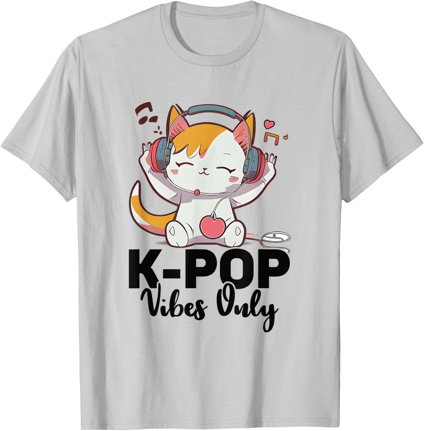 Kpop Vibes Only Merchandise Cat K-Pop Fashion Fangirls T-Shirt - T-Shirt | Ash