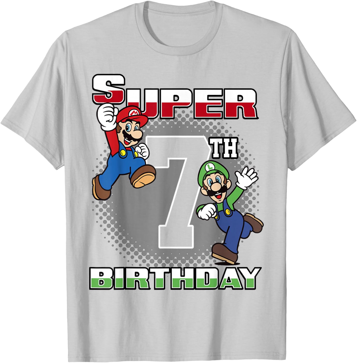 Super Mario And Luigi Super Birthday 7th Birthday Portrait T-Shirt - T-Shirt | Ash