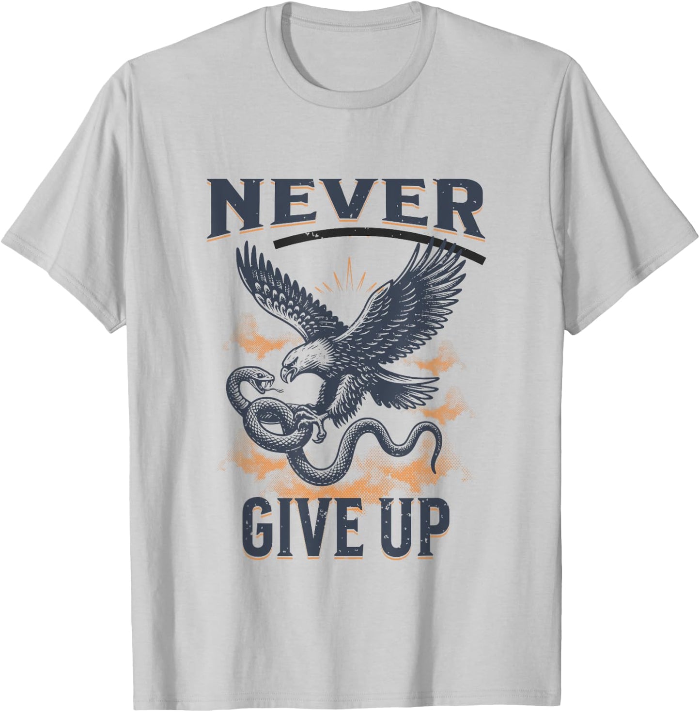 Never Ever Give Up Snake Vs. Eagle Motivational T-Shirt - T-Shirt | Ash