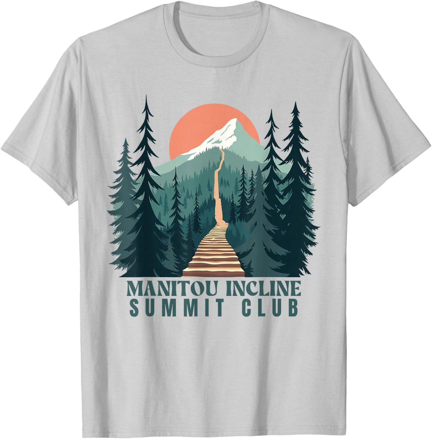 Manitou Incline Summit Club, Hiking Manitou Incline T-Shirt - T-Shirt | Ash