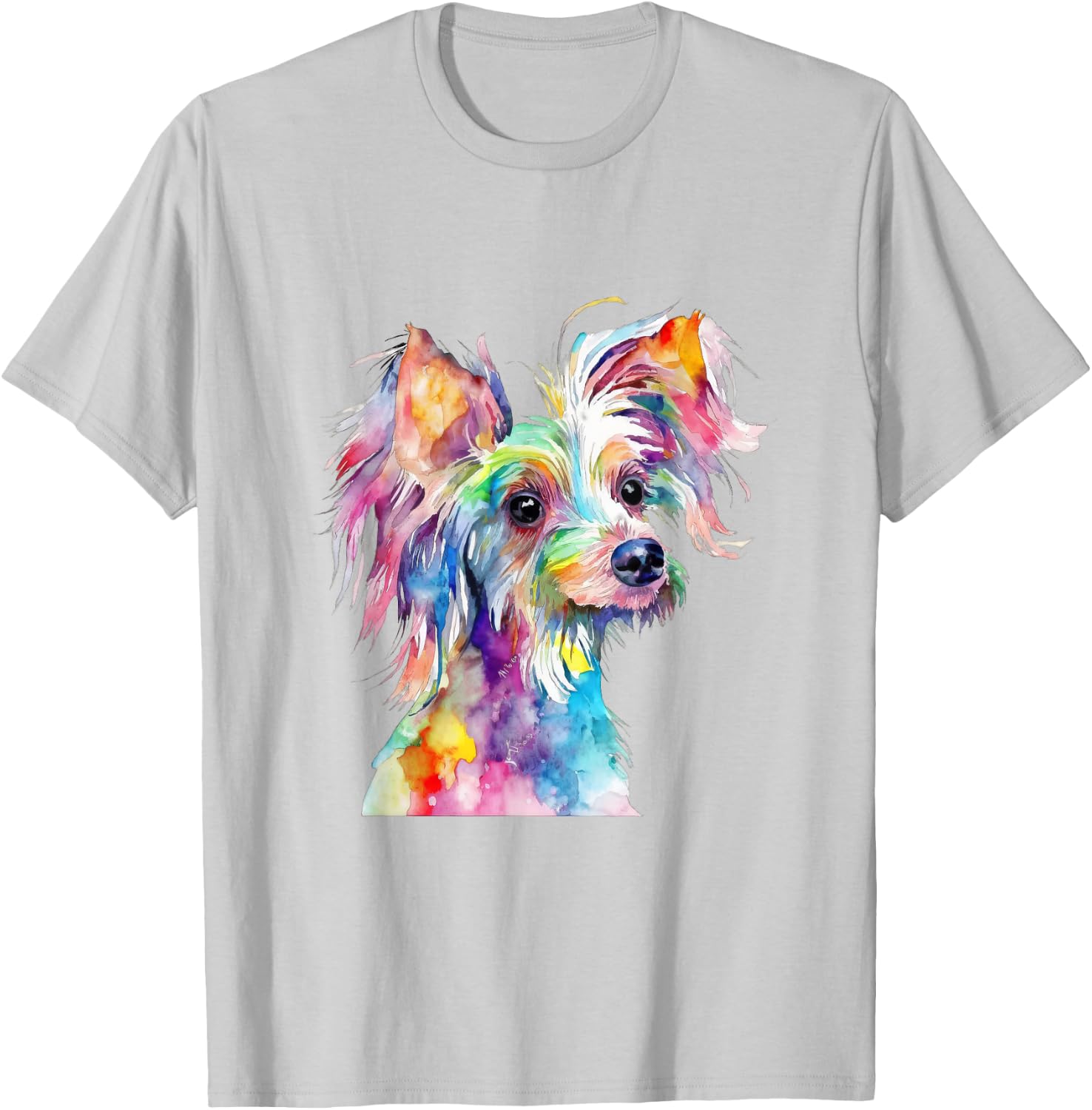 Chinese Crested Dog Colorful Watercolor Dog T-Shirt - T-Shirt | Ash