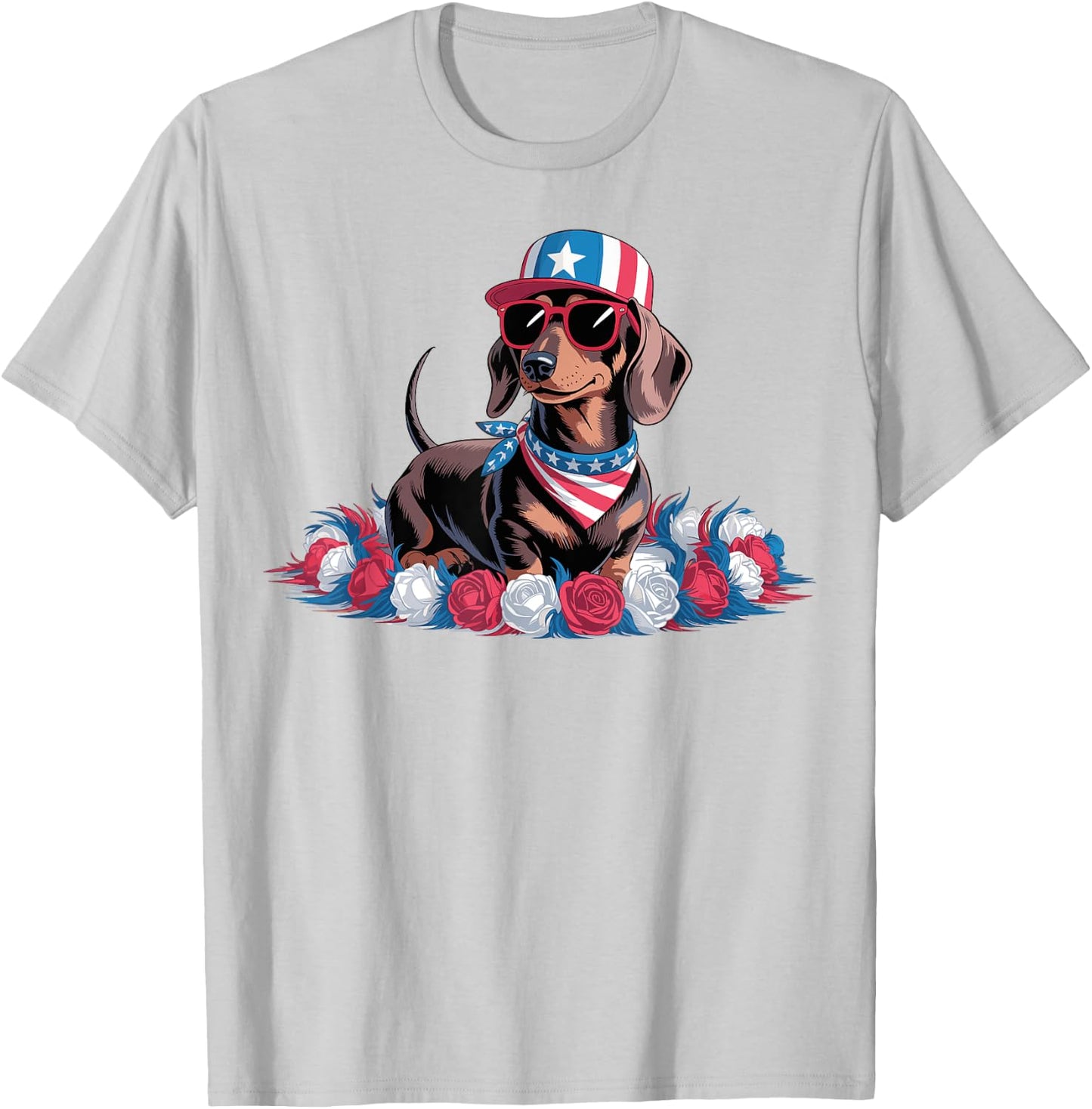 Patriotic Dachshund Dog USA Flag Sunglasses 4th of July T-Shirt - T-Shirt | Ash