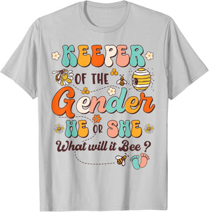 Keeper of Gender Reveal He or She What Will it Bee Retro T-Shirt - T-Shirt | Ash