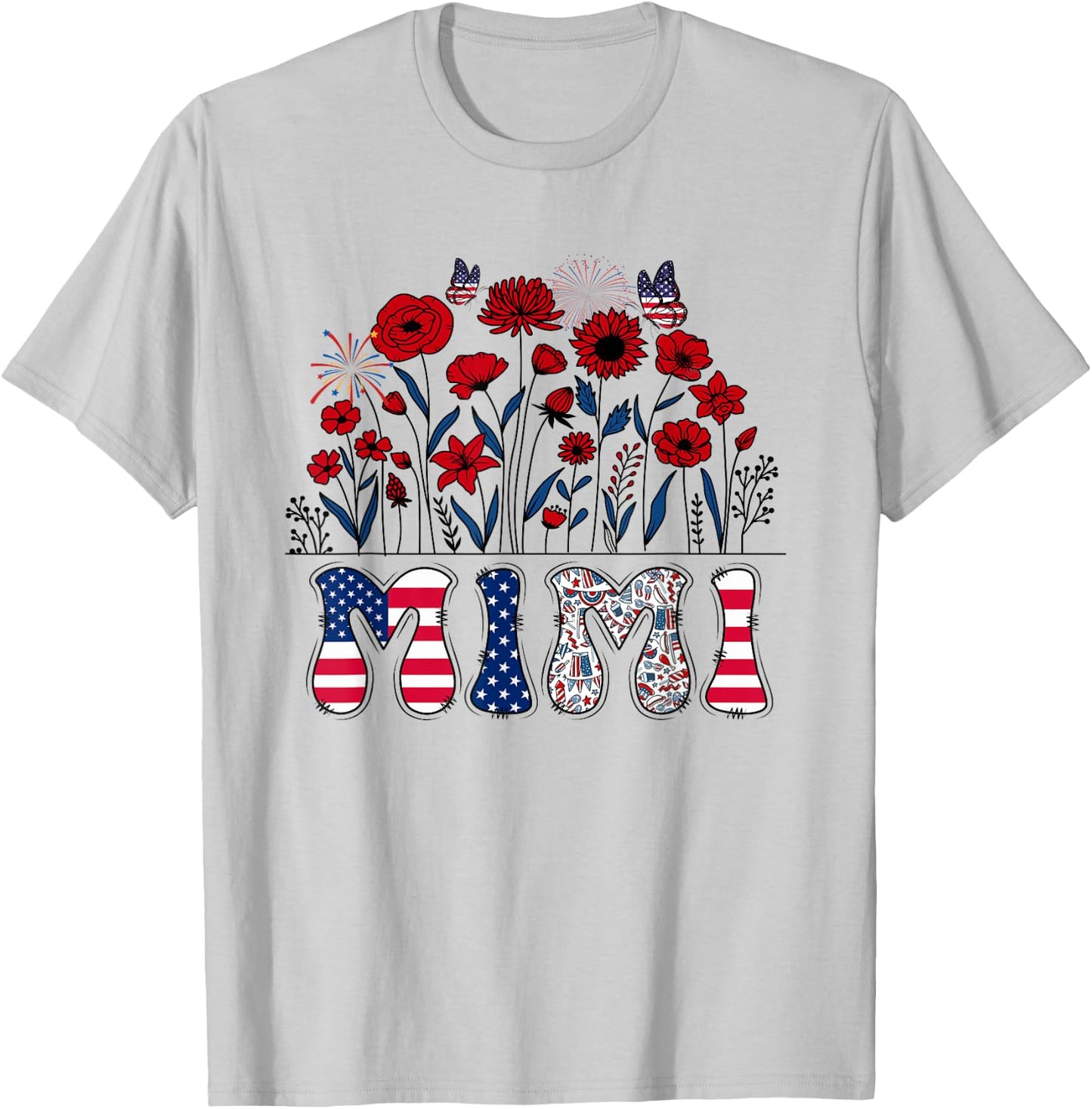 Groovy Mimi 4th of July Patriotic Floral Women Mother's Day T-Shirt - T-Shirt | Ash