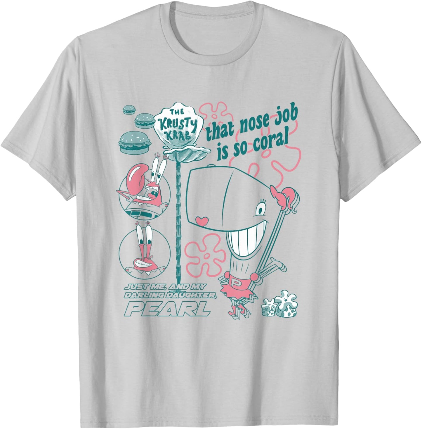 SpongeBob SquarePants Mr. Krabs And Pearl Retro Chest Poster T-Shirt - T-Shirt | Ash