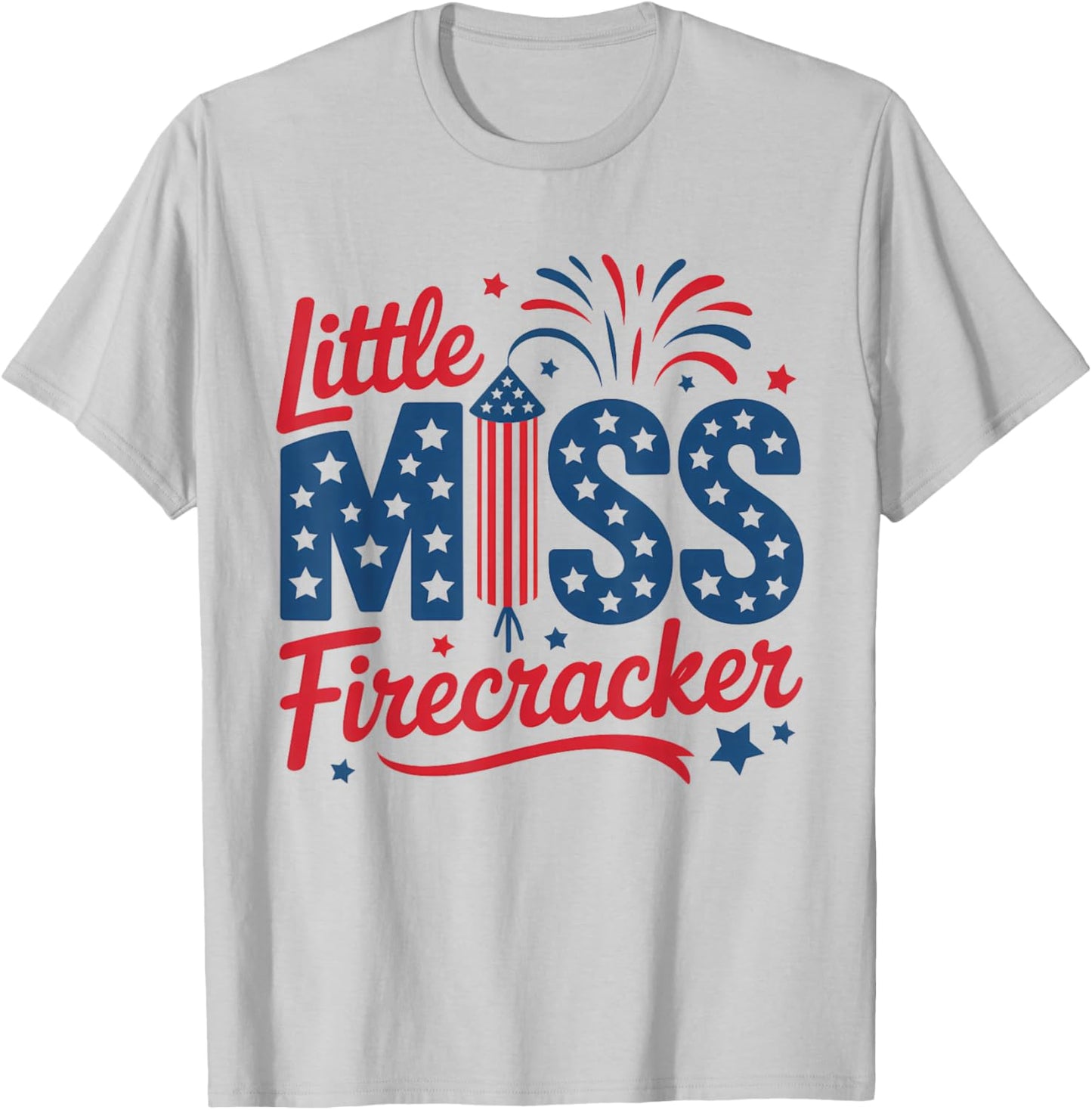 Little Miss Firecracker 4th Of July American Flag Girls Kids T-Shirt - T-Shirt | Ash