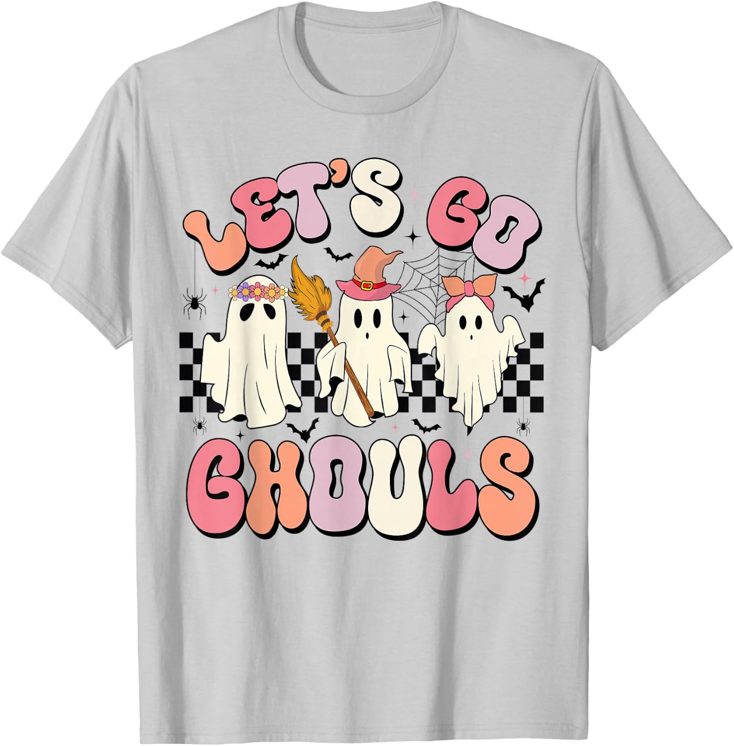 Let's Go Ghouls Halloween Ghost Outfit Costume Retro Groovy T-Shirt - T-Shirt | Ash