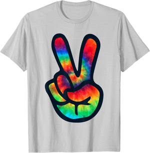 Peace Sign Hand Tie Dye | Hippies Christmas V T-Shirt - T-Shirt | Ash